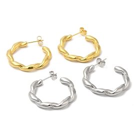 304 Stainless Steel Twist Ring Stud Earrings, Half Hoop Earrings