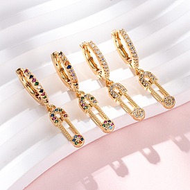 Серьги-кольца из латуни с английской булавкой и фианитом, без никеля , реальный 18 k позолоченный