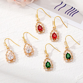 Colorful Crystal Diamond Inlaid Hollow Water Drop Earrings for Fashionable and Exquisite Women