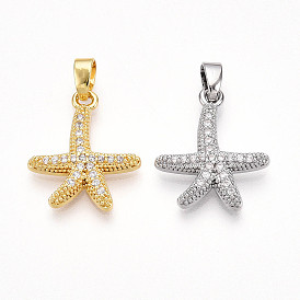 Латунные микро проложить кубического циркония подвески, без кадмия и без свинца, прелести морская звезда