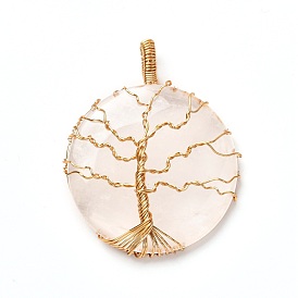 Natural Gemstone Pendants, with Real 18K Gold Plated Eco-Friendly Copper Wire, Half Round