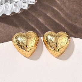 Textured Heart 304 Stainless Steel Stud Earrings for Women, Ion Plating(IP)