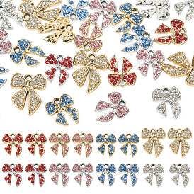 32Pcs 8 Styles Alloy Rhinestone Pendants, Bowknot Charms, Golden/Silver