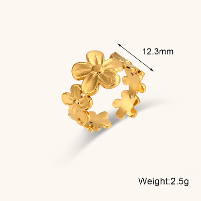 Stainless Steel Wave Cross Ring with Snowflake Diamond and French Flower Design for Women