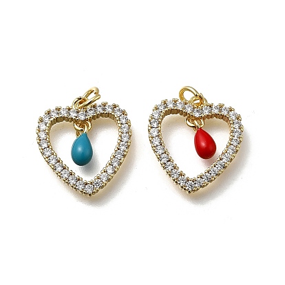 Латунные микро проложить кубического циркония подвески, с эмалью, сердце прелести, без кадмия и без свинца, стойки покрытие, долговечный, реальный 18 k позолоченный, с целью перехода в кольце