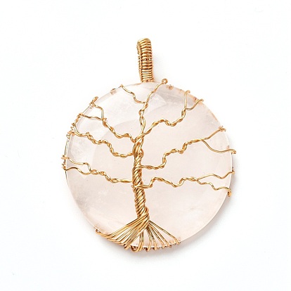 Natural Gemstone Pendants, with Real 18K Gold Plated Eco-Friendly Copper Wire, Half Round