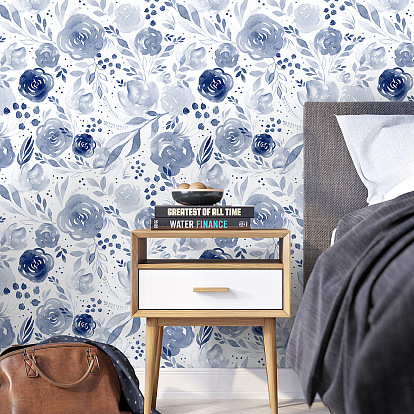 Blue Watercolor Floral Backdrop Removable Wallpaper Peel and Stick Mural Transformation Self Adhesive Wallpaper Background Wall Wallpaper