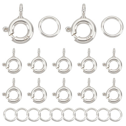 12 шт. 925 пружинные кольцевые застежки из стерлингового серебра, с 12 открытыми соединительными кольцами