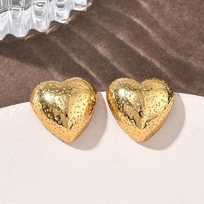 Textured Heart 304 Stainless Steel Stud Earrings for Women, Ion Plating(IP)
