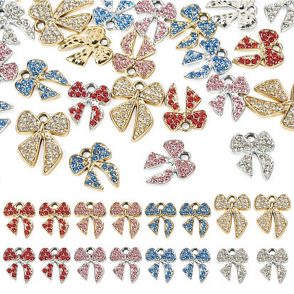 32Pcs 8 Styles Alloy Rhinestone Pendants, Bowknot Charms, Golden/Silver