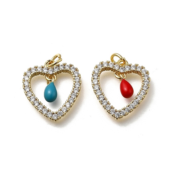 Латунные микро проложить кубического циркония подвески, с эмалью, сердце прелести, без кадмия и без свинца, стойки покрытие, долговечный, реальный 18 k позолоченный, с целью перехода в кольце