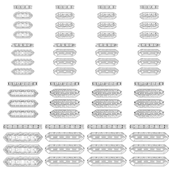 120Pcs 4 Styles Alloy Crystal Rhinestone Spacer Bars, Oval