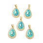 Rack Plating Brass Micro Pave Cubic Zirconia with Synthetic Opal Pendants, with Jump Ring, Lead Free & Cadmium Free, Long-Lasting Plated, Teardrop with Saint