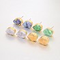 Teardrop Natural Druzy Agate Stud Earrings, with Golden Plated Brass Findings, 17x10x6mm, Pin: 0.8mm
