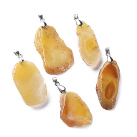 Natural Agate Big Pendants, with Platinum Plated Brass Bails, Nuggets