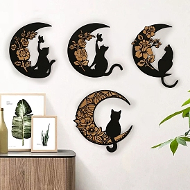 Cat and Moon Wood Wall Decoration, for Living Room Bedroom Farmhouse Indoor Outdoor