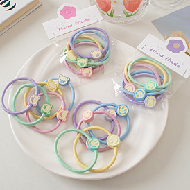 Cute Smiley Bear Hair Tie - Macaron Color, High Elasticity, Children's Hair Accessories.