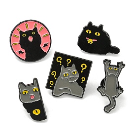 Cartoon Cat Enamel Pins, Black Alloy Badge for Women