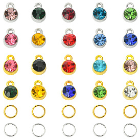 80 шт 20 цвета подвески из сплава, со стеклянными стразами и соединительным кольцом, очарование камня, без кадмия и без свинца, плоско-круглые