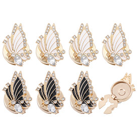 8unidades 2 colores gemelos de aleación de zinc, con esmalte y diamantes de imitación, mariposa, la luz de oro