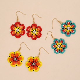 Bohemian Style Glass Beaded Flower Fashion Dangle Earrings, Multiple Options Available, Golden