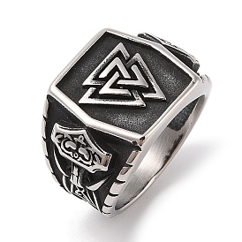 Viking 304 Stainless Steel Valknut Rings, Wide Band Rings for Mens Womens