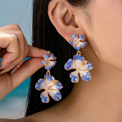 Pendientes de aleación de esmalte para mujer., flor