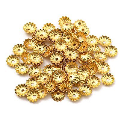 Rack Plating Brass Bead Caps, Long-Lasting Plated, Lead Free & Cadmium Free, Flower, Multi-Petal