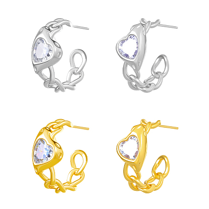 2 пары 2 серьги-гвоздики из цветного сплава со стразами, сердце