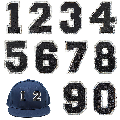 10шт. блестящие нашивки для пришивания/приклеивания утюгом, термоклей, аппликации из ткани, с клейкой спинкой, число 0~9