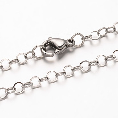304 Stainless Steel Rolo Chain Necklaces, with Lobster Clasps, 17.71 inch(44.9cm)