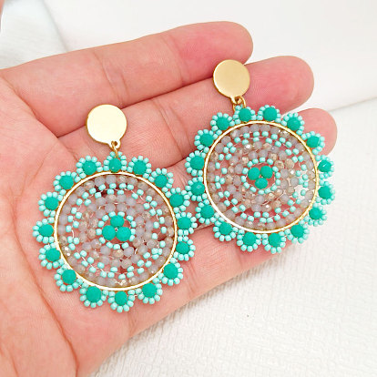 304 из нержавеющей стали стекло качает серьги, цветок, золотые