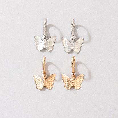 Minimalist Vintage Butterfly Earrings Set - Chic Dual-tone Design, Delicate and Elegant (2 Pieces)