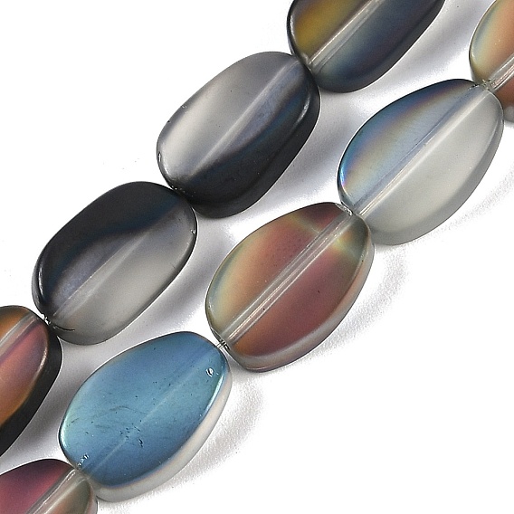Стеклянные бусины с гальваническим покрытием , матовые, овальные