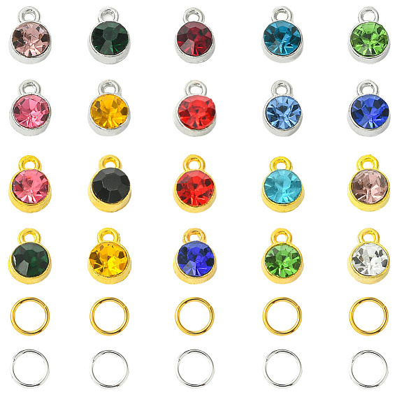 80 шт 20 цвета подвески из сплава, со стеклянными стразами и соединительным кольцом, очарование камня, без кадмия и без свинца, плоско-круглые