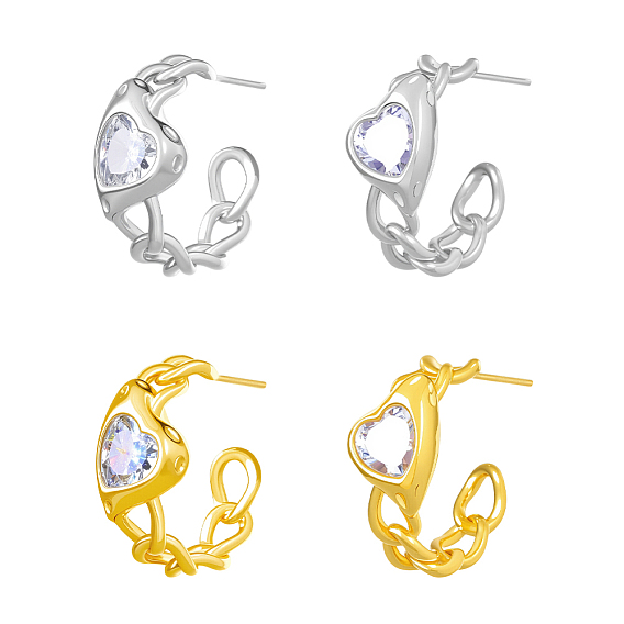 2 пары 2 серьги-гвоздики из цветного сплава со стразами, сердце