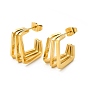 Ion Plating(IP) 304 Stainless Steel Triple Layer Rectangle Stud Earrings, Half Hoop Earrings for Women