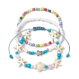 3Pcs 3 Styles Starfish & Turtle Synthetic Turquoise Braided Bead Bracelet Sets, Summer Beach Acrylic Beaded Stretch Stackable Bracelets for Women