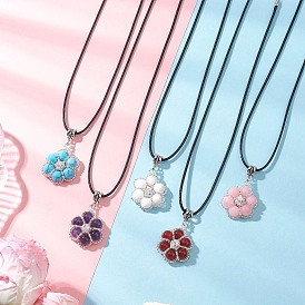 Ожерелье из синтетической бирюзы, окрашенного натурального машанского нефрита, карнеола и аметиста с подвеской из стеклянного бисера и вощеного хлопкового шнура., цвет нержавеющей стали