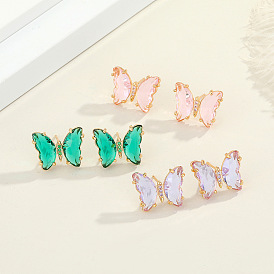 Delicate Crystal Butterfly Earrings with Diamond Glass Butterfly Ear Studs - Exquisite Design