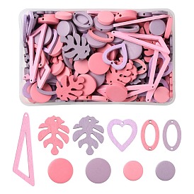 200Pcs 20 Style Painted Natural Poplar Wood Craft Supplies, Includiing Flat Round Wood Beads, Heart & Triangle & Monstera Leaf Pendants, Oval Links