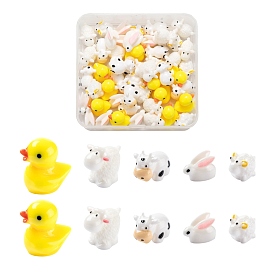 24 pcs 4 estilo cabujones de resina, 3 d impreso, oveja y conejo y vaca y pato