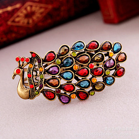 Vintage Peacock Bracelet - Royal Court Animal Bracelet with Colorful Inlaid Diamonds.
