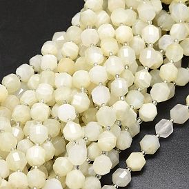 Natural White Moonstone Beads Strands, with Seed Beads, Faceted, Bicone, Double Terminated Point Prism Beads