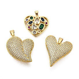 Латунные микро проложить кубического циркония подвески, сердце, долговечный, без кадмия и без свинца, стойки покрытие, реальный 18 k позолоченный