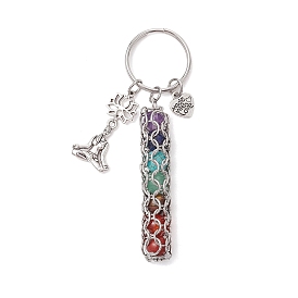 Yoga Natural Amethyst & Carnelian & Red Jasper & Green Aventurine & Tiger Eye & Synthetic Turquoise Keychains, with 304 Stainless Steel Split Key Rings