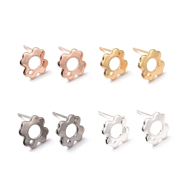 201 Stainless Steel Stud Earring Findings, with Hole and 316 Stainless Steel Pin, Flower