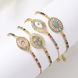 Geometric Bracelet with 18K Gold Plated Copper and Zirconia Eye Stones in Multicolor for Women