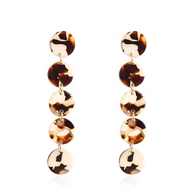 Alloy Dangle Earrings, with Resin and 925 Sterling Silver Pin, Flat Round, Golden Plated
