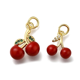 Латунные микро проложить кубического циркония подвески, с эмалью и кольцами для прыжков, долговечный, стойки покрытие, без свинца и без кадмия, вишневое очарование